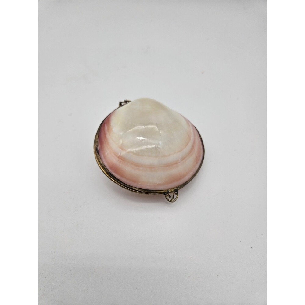 Vintage Genuine Shell Hinged Trinket Box Mother of Pearl Brass Tone Clasp